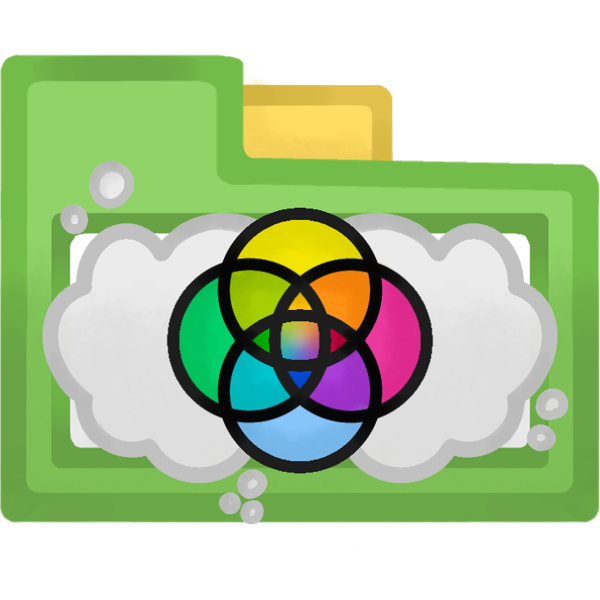 A AAC folder that resembles a horizontal folder. The folder is green with a big white rectangle going across the base. And there is a yellow tap on the top besides the top tap. In the middle is the emmengard rings and around it are clouds or fog.
